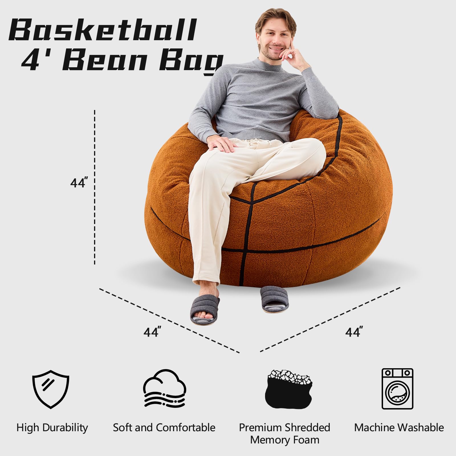 Sports Baseball Bean Bag Chair - Luxurious Bean Bag Chairs for Kids Teens Adults - Floor Sofa Couch with Filler - Plush BeanBag Furniture for Living Room Bedroom College Dorm - 32 Inch