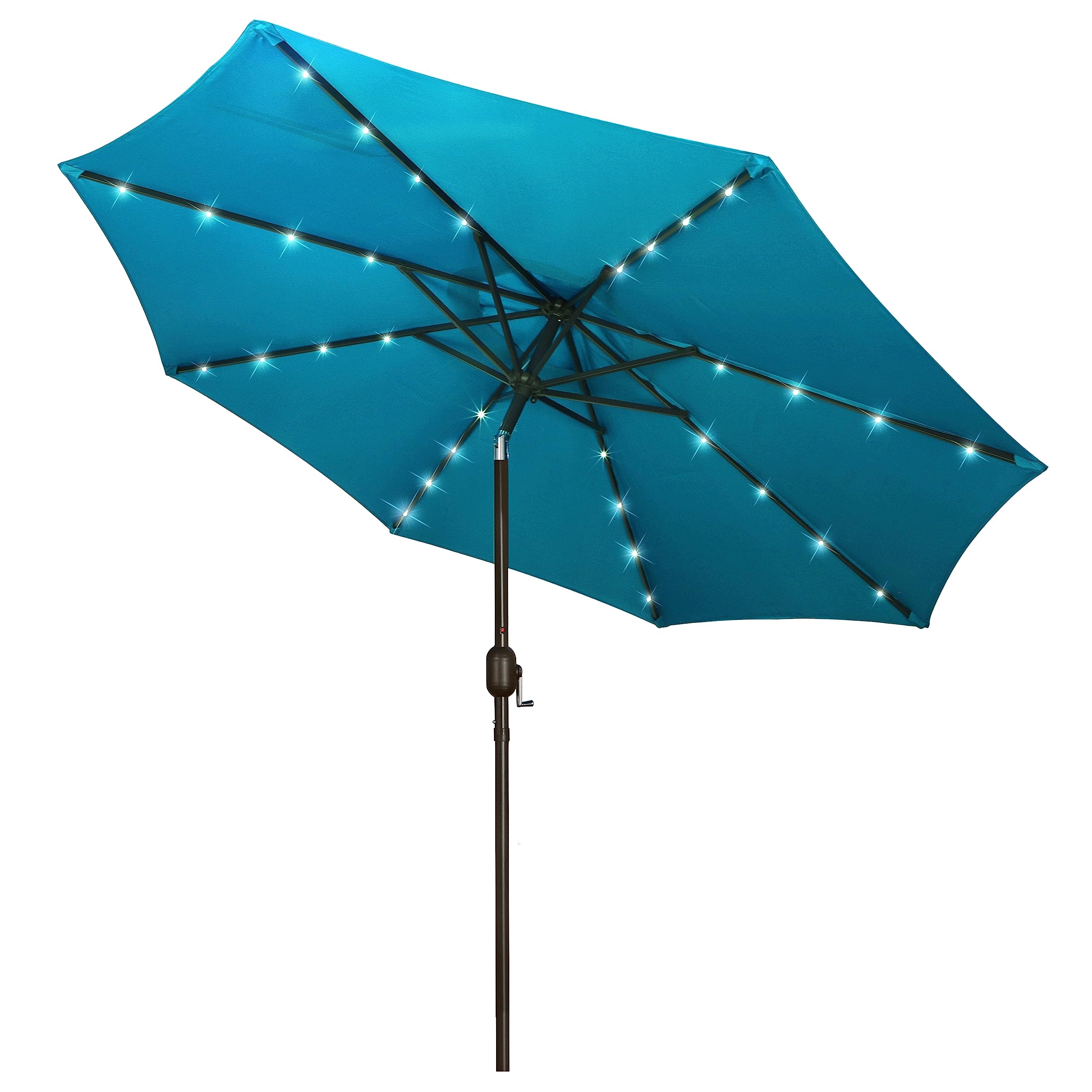 Blissun 9 ft Solar Umbrella, 32 LED Lighted Patio Umbrella, Table Market Umbrella, Outdoor Umbrella for Garden, Deck, Backyard, Pool and Beach (Light Blue)