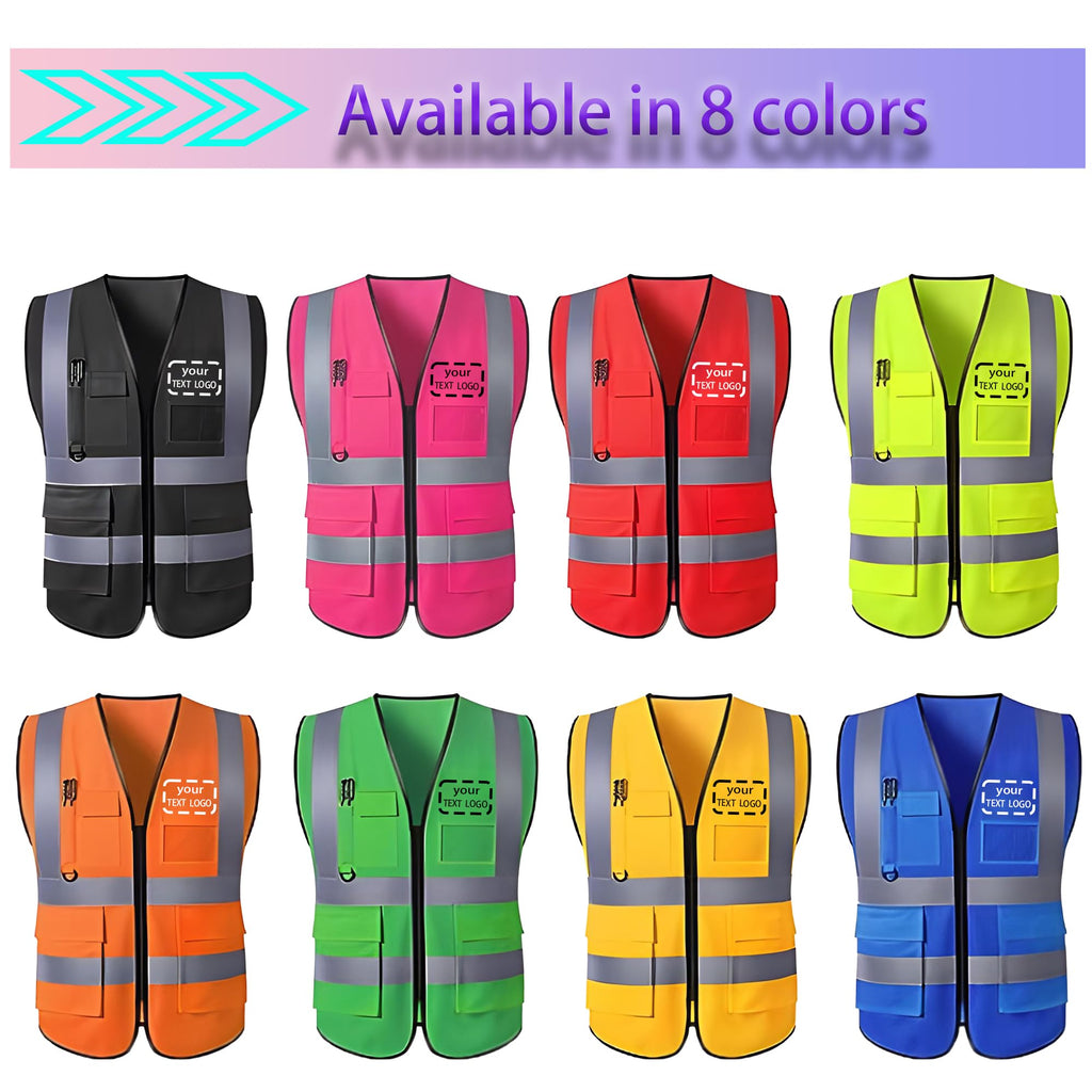 Custom Safety Vest for Men with Pockets Construction Vest High Visibility Reflective Vest Safety Vests Black Safety Vest