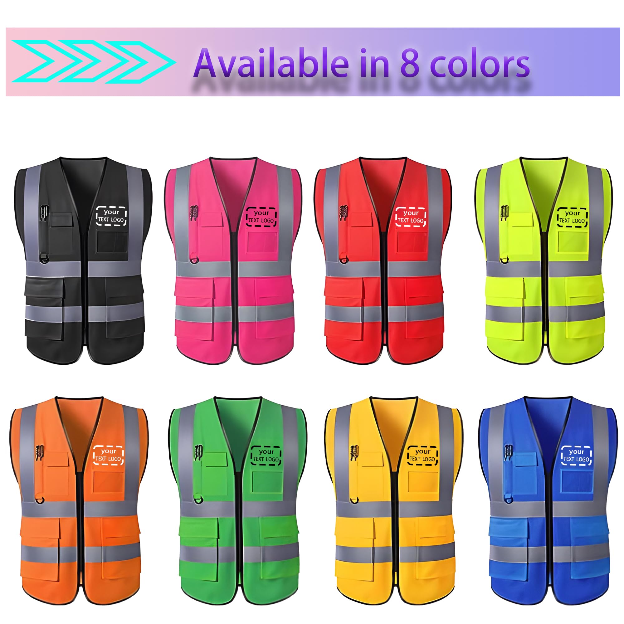Custom Safety Vest for Men with Pockets Construction Vest High Visibility Reflective Vest Safety Vests Black Safety Vest