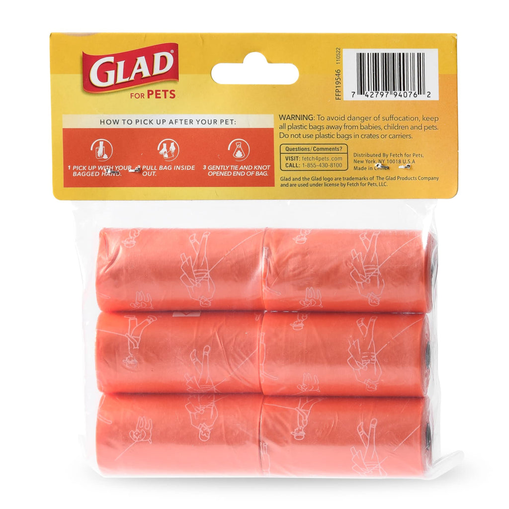 Glad for Pets Heavy Duty Dog Poop Bags, Scented Leak-Resistant Waste Bags with Fun Print Design, Tear-Resistant for Confident Pickup, Fits Standard Dispensers, 6 Rolls, 90 Count (Pack of 2)