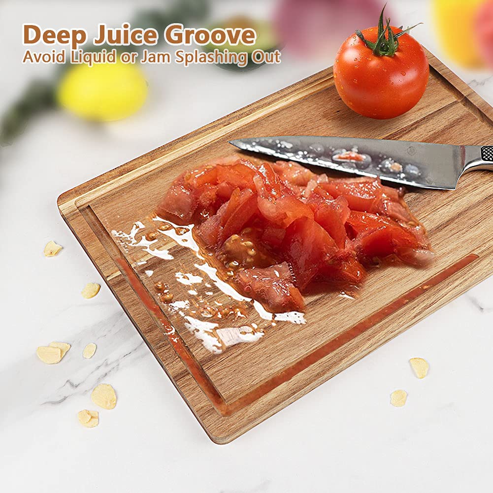 AIDEA Wood Cutting Board, Wooden Cutting Boards for Kitchen, Acacia Wood Chopping Board Set of 3 with Deep Juice Groove, for Meat, Vegetables, and Fruit