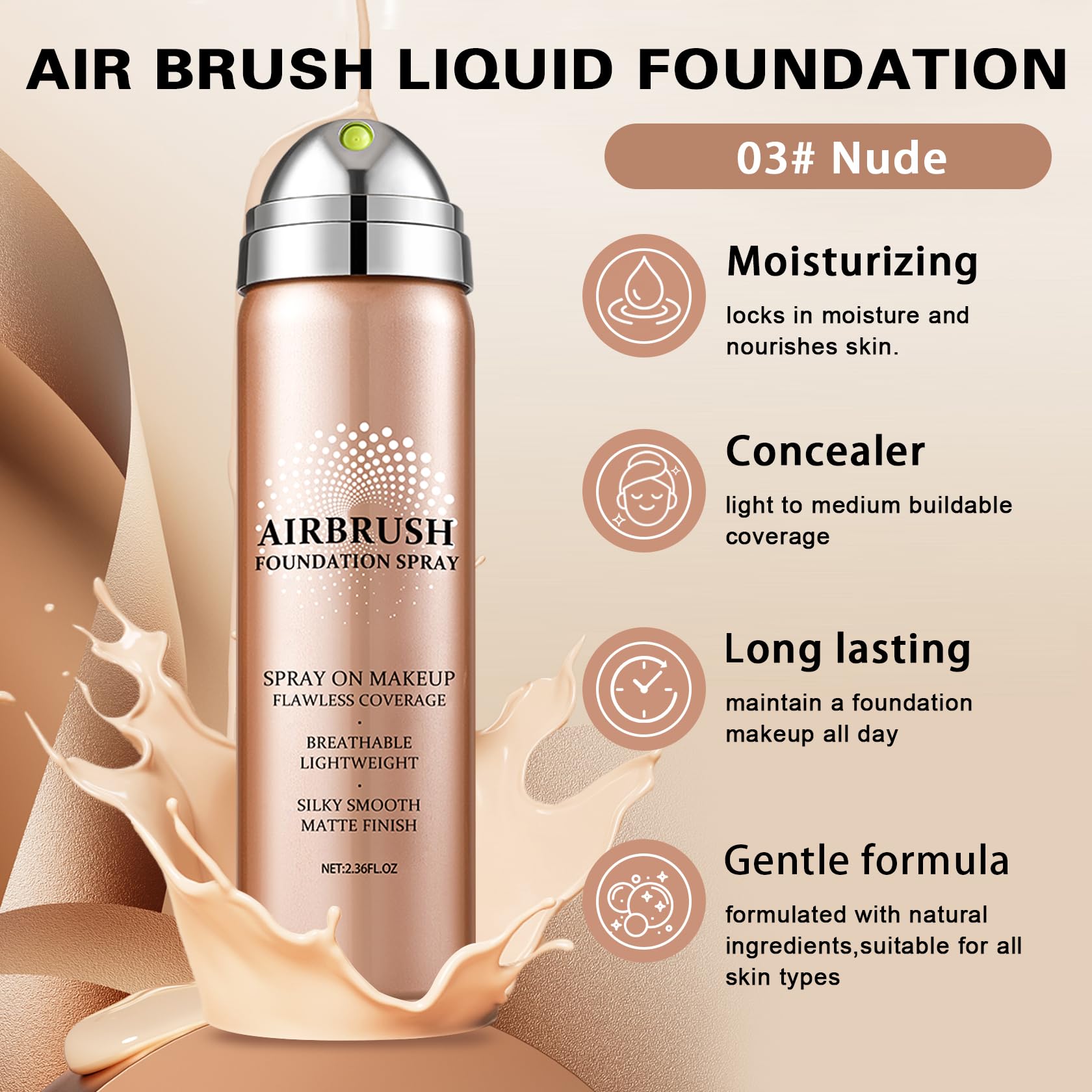 Air Brush Makeup Foundation and Makeup Primer for Face,Hydrates and Moisturizes,Buildable Coverage with Anti-aging Formula for Smooth Radiant Skin (01 Natural/Warm Porcelain)