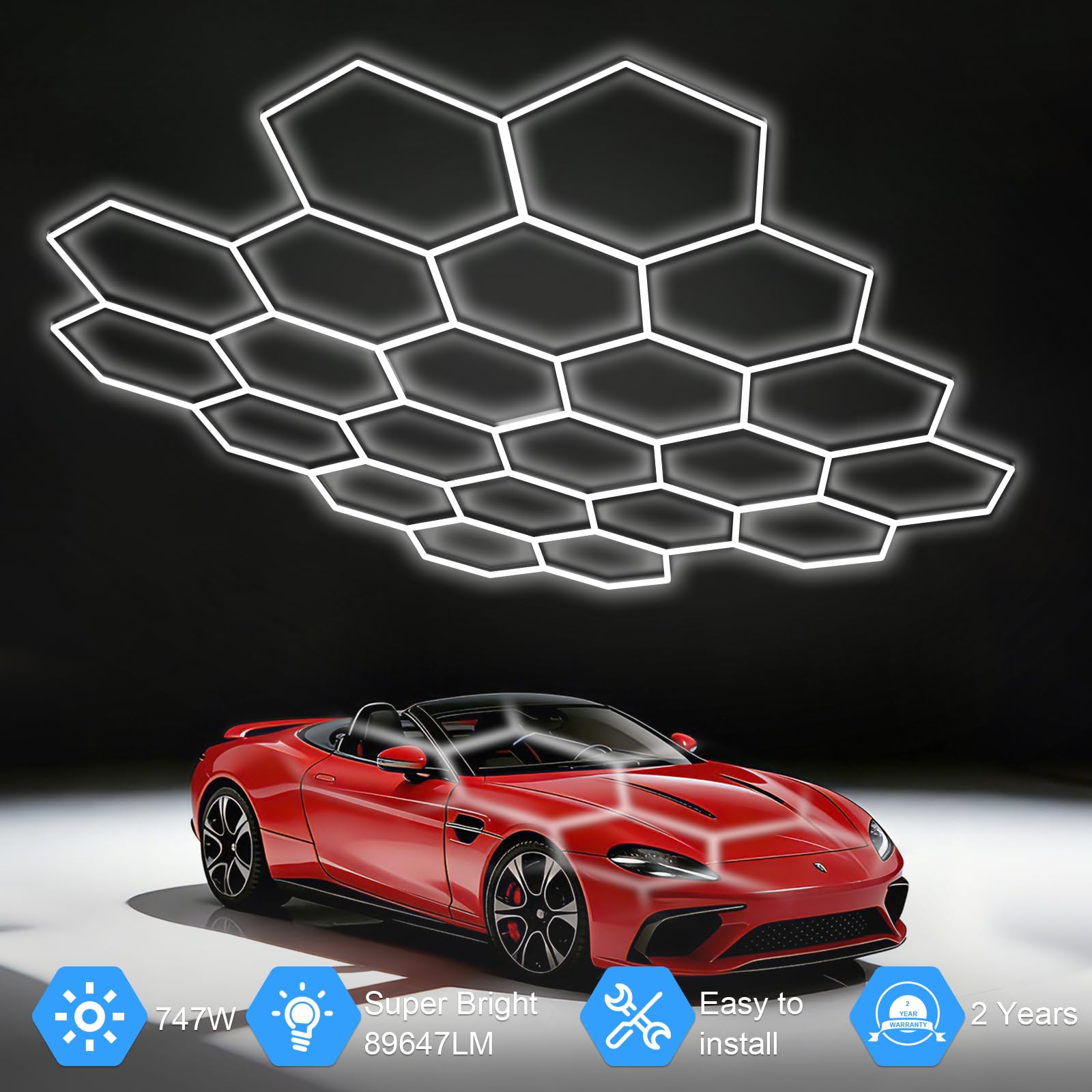 MODERN Hexagon LED Light,105W 12600LM 6500K, 3 Hexagonal LED Shop Light for Auto Shops, Malls & Work Areas