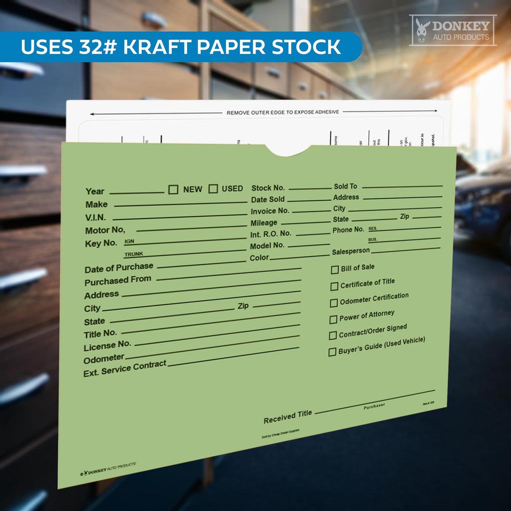 Printed Vehicle Deal Envelopes 9x12 Deal Jackets (100 shrink wrapped) (Blue)