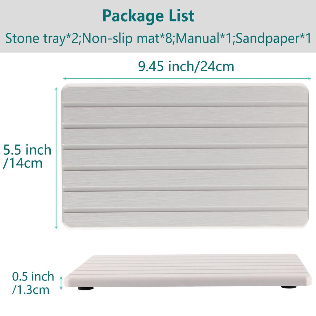 NiuYichee 2 PCS Water Absorbent diatomite Coasters, 7.1" x 3.5" Water Absorbing Stone Tray for Sink, Stone Drying mat for Kitchen Counter, Stone soap Tray Used for Hand Soaps & toiletries & Plants