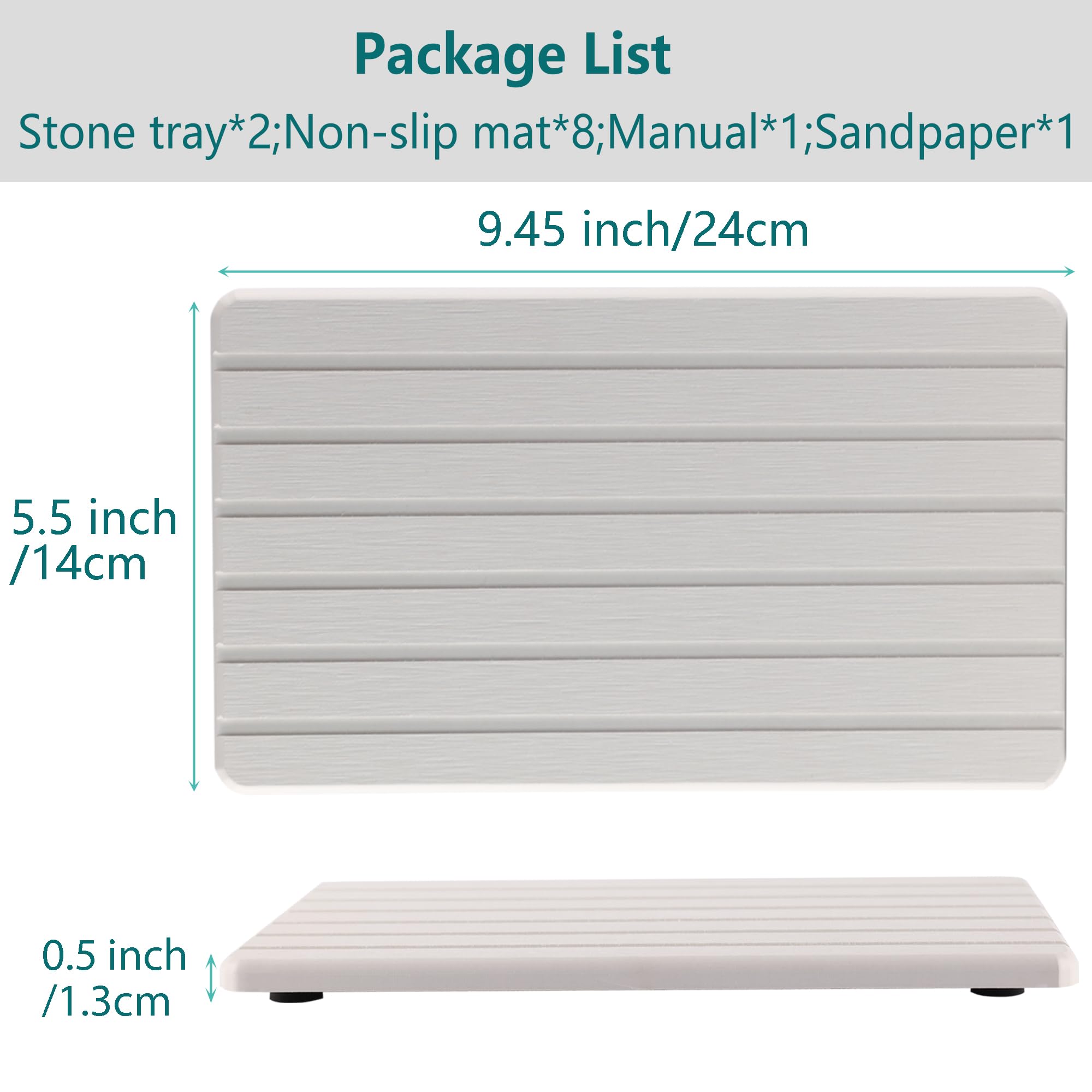 NiuYichee 2 PCS Water Absorbent diatomite Coasters, 7.1" x 3.5" Water Absorbing Stone Tray for Sink, Stone Drying mat for Kitchen Counter, Stone soap Tray Used for Hand Soaps & toiletries & Plants