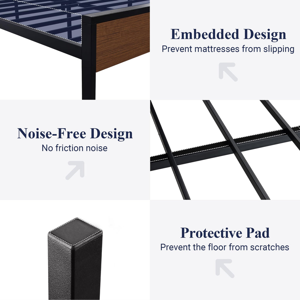 Allewie Twin Size Platform Bed Frame with Wooden Headboard and Footboard, Heavy Duty Metal Slats Support, No Box Spring Needed, Under-Bed Storage, Noise Free, Easy Assembly, Black Oak