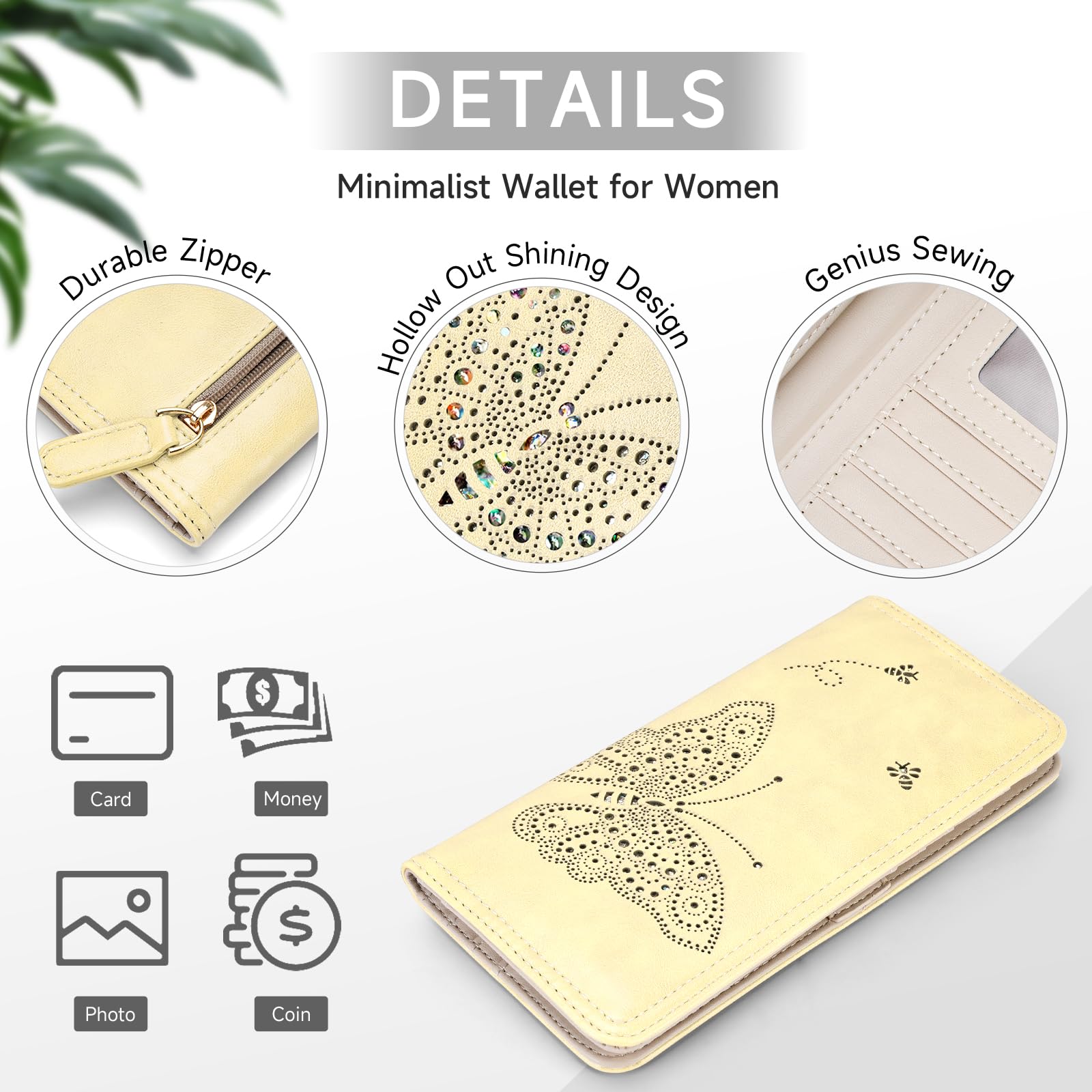 KITEVIUN RFID Wallet Women Ultra Slim Thin Womens Wallet Compact Clutch Long Ladies Wallet for Women WHITE