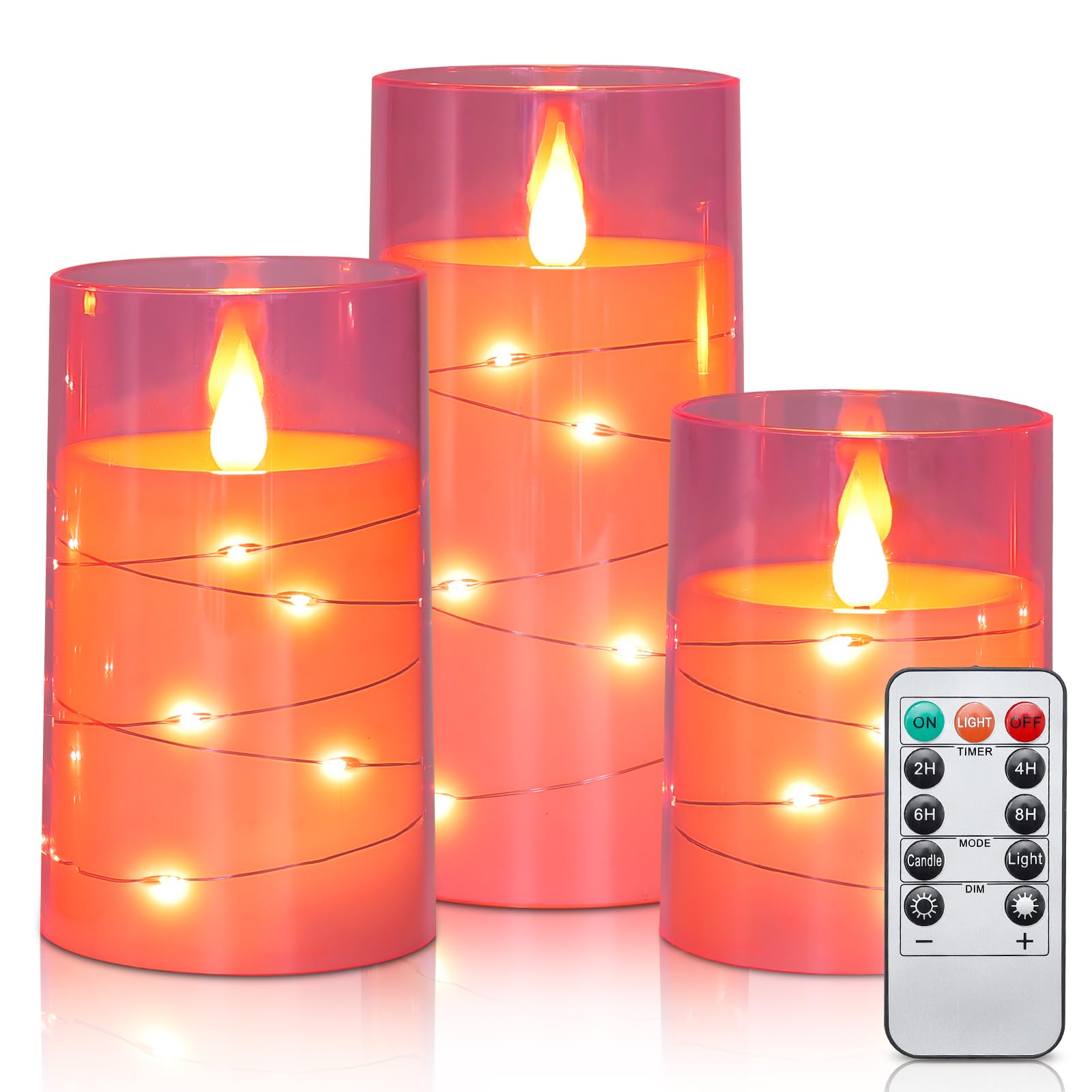 Aignis 12-Pack Waterproof Flameless Candles, 2.2" Slim Plastic Battery Operated LED Pillar Candles with 2 Remotes & Timers, Melt-Proof Fake Electric Candles for Outdoor Patio, Wedding, Home Decor