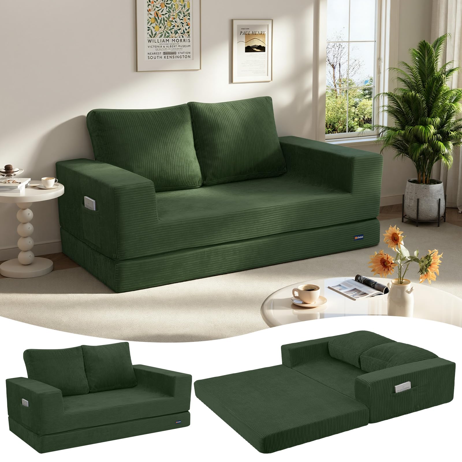COMAX Futon Sofa Bed, 4‑in‑1 Convertible Sofa Bed, Folding Boneless Couches | Boneless Couch for living room, Fold Out Small Foldable Loveseat Floor Sleeper Mattress Lounge Space‑Saving, Ash Gray