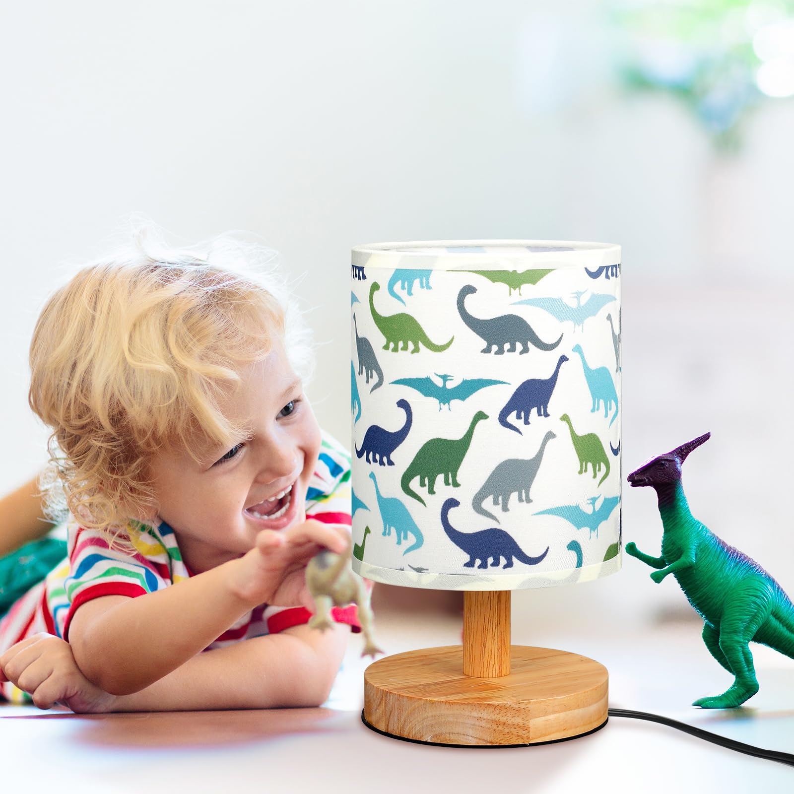 VIHOSE Woodland Animals Kids Table Lamp for Bedroom Kids Bedside Lamp with Linen Wooden Nightstand Cartoon Nursery Lampshade for Girls Boys Living Room