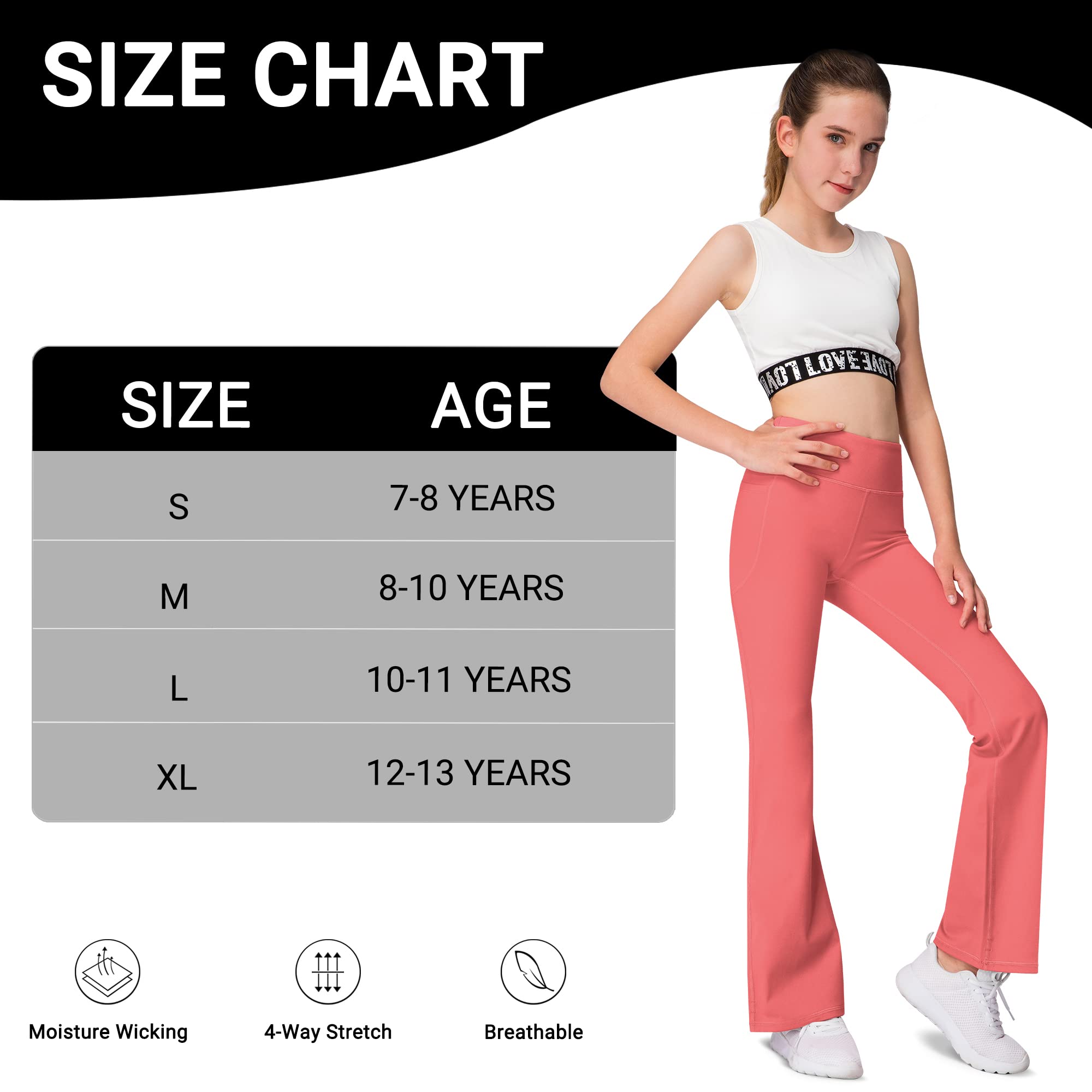 AENLLEY Girl Yoga Flare Wide Leg Tummy Control Stretchy Pants for Causal with Pockets 3 Pack