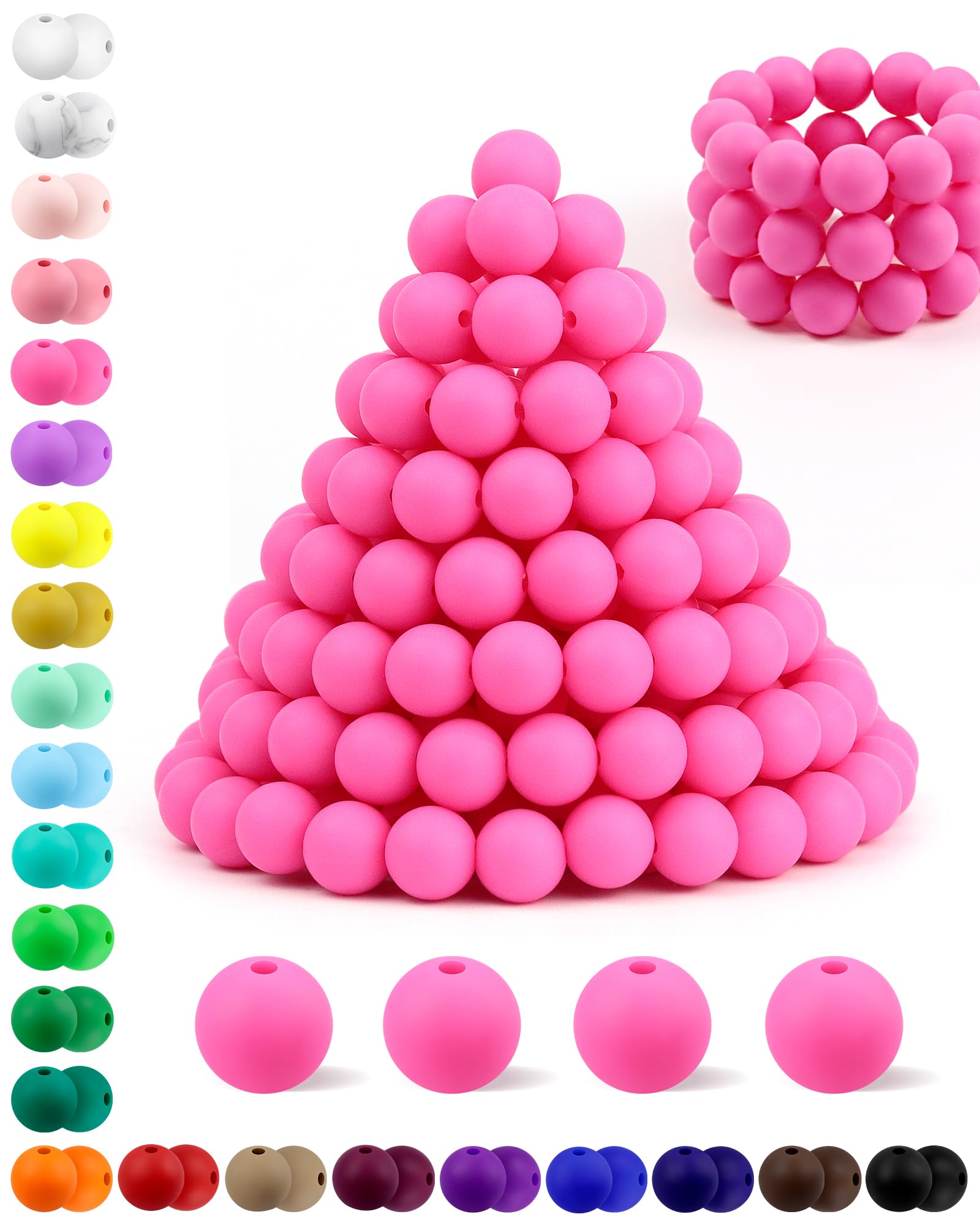180PCS FIVEIZERO Silicone Beads – 30 Colors 12mm Round Rubber Beads Bulk for DIY Crafts, Keychain Accessories & Jewelry Making | Soft Silicone, Seamless Finish, Easy to String, Fade Resistant, Durable for Daily Use