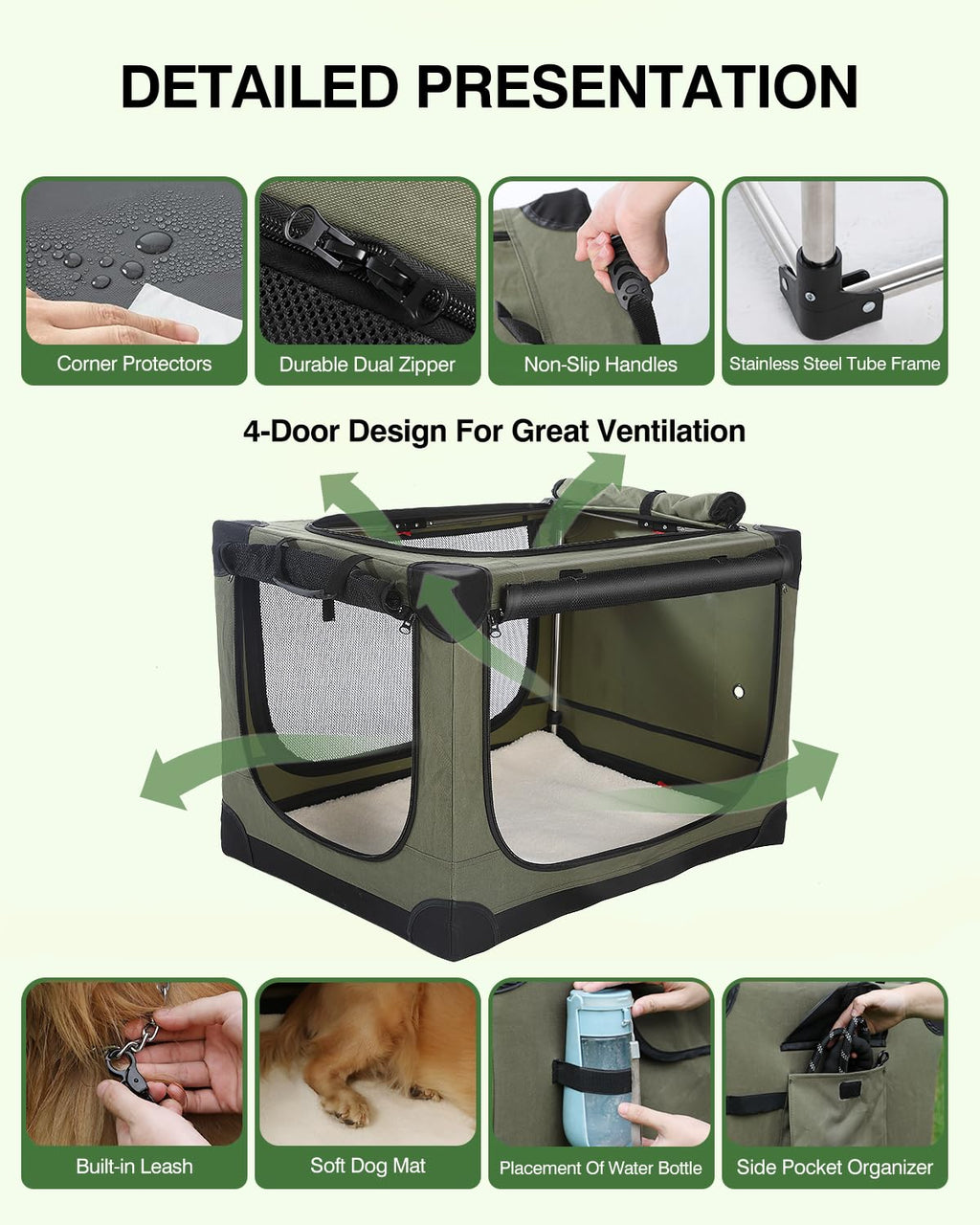 Veraste 24" L x 17" W x 17" H Collapsible Travel Dog Crate, Portable Soft Dog Kennel for Small Medium Pets up to 30 lbs, 4-Door Foldable Travel Crate with Durable Mesh & Storage Bag, Black