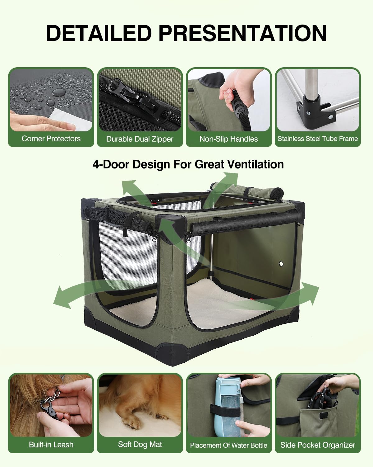 Veraste 24" L x 17" W x 17" H Collapsible Travel Dog Crate, Portable Soft Dog Kennel for Small Medium Pets up to 30 lbs, 4-Door Foldable Travel Crate with Durable Mesh & Storage Bag, Black