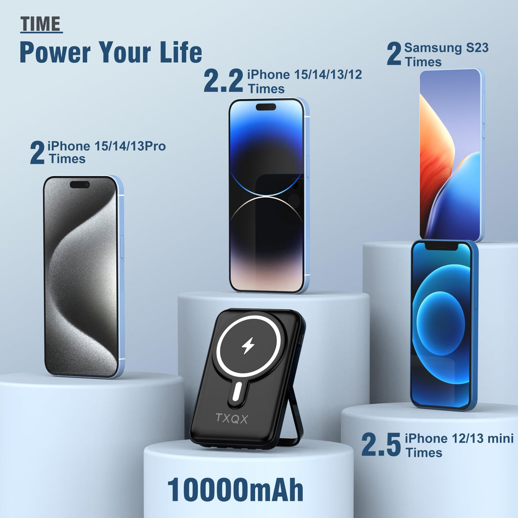 for Magsafe Battery Pack,10000mAh Magnetic Power Bank 22.5W PD Fast Charging with LED Display,Wireless Portable Charger with Built-in Cables and Stand for iPhone 17/16/15/14/13/12/Pro/Pro Max