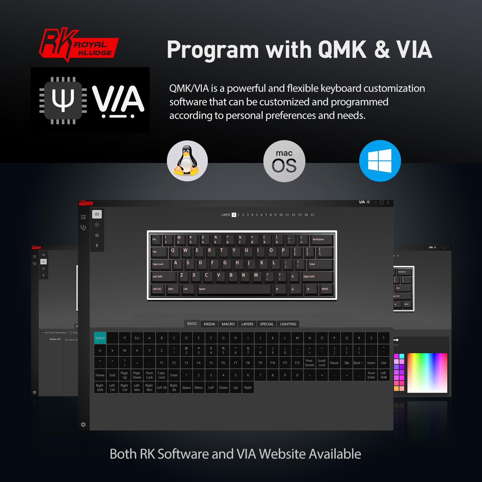 RK ROYAL KLUDGE RK61 Wired 60% Mechanical Gaming Keyboard Programmable QMK/VIA RGB Backlit 61 Keys Ultra-Compact Hot Swappable Brown Switch Black