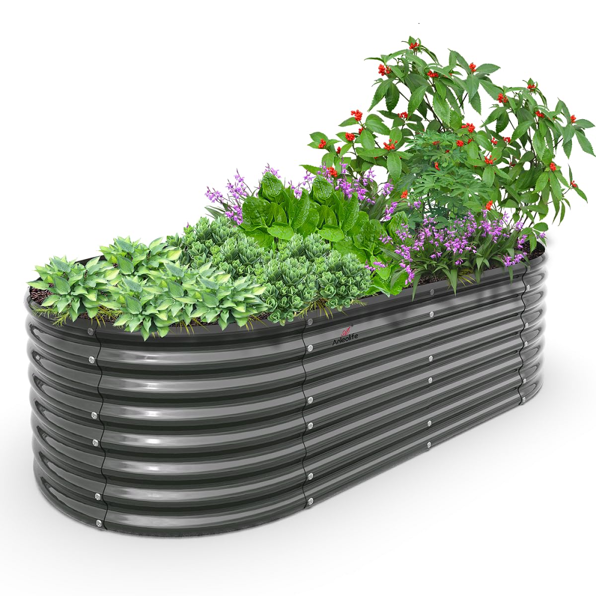 A ANLEOLIFE 2-Pack 3ft x 24” Tall Galvanized Raised Garden Beds Outdoor, Round Metal Planter Box for Planting Vegetables Flowers Herb, Anti-Rust & Easy-Setup, Quartz Grey