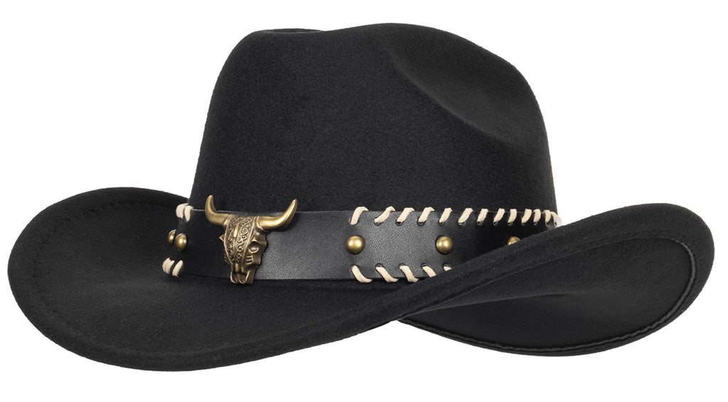 Vintage Western Cowboy Hat for Men Women - Wide Brim Cowgirl Fedora Hats with Braided Rope Band M