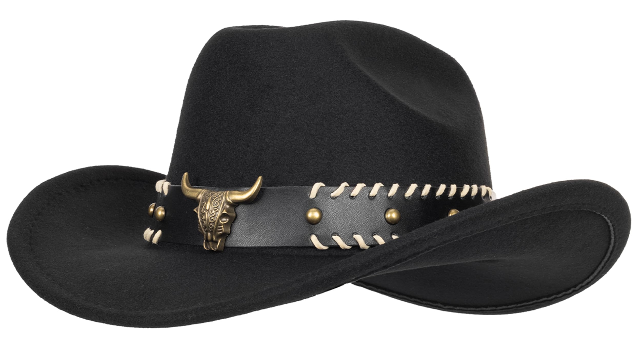 Vintage Western Cowboy Hat for Men Women - Wide Brim Cowgirl Fedora Hats with Braided Rope Band M