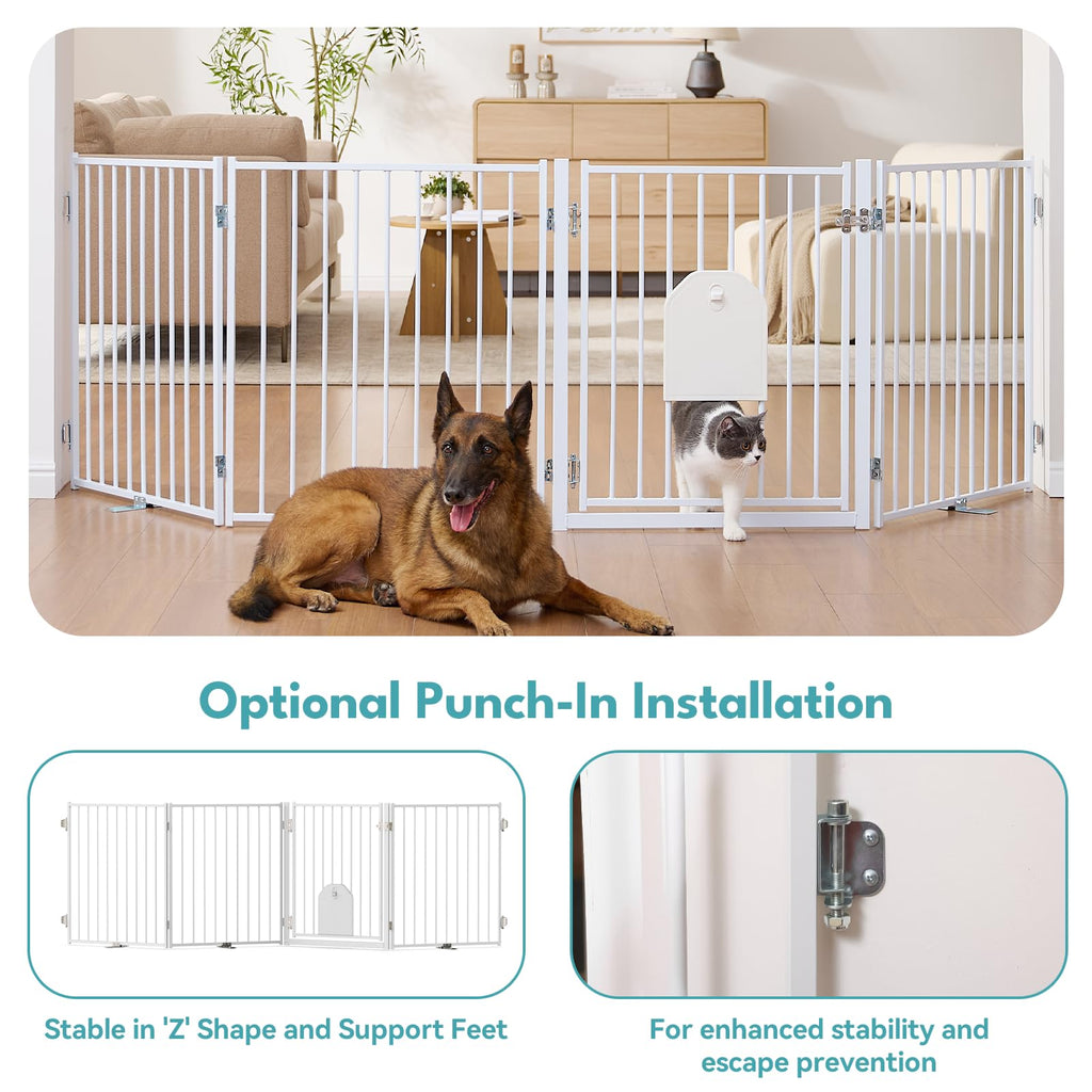 No Pawblems Free Standing Dog Gate, 30" Tall Foldable Dog Fence for Indoor, Up to 52 Inch Extra Wide Puppy Gate Extension for Stairs, Hallways, Doorways, Deck, Yard (White, 2 Panels)