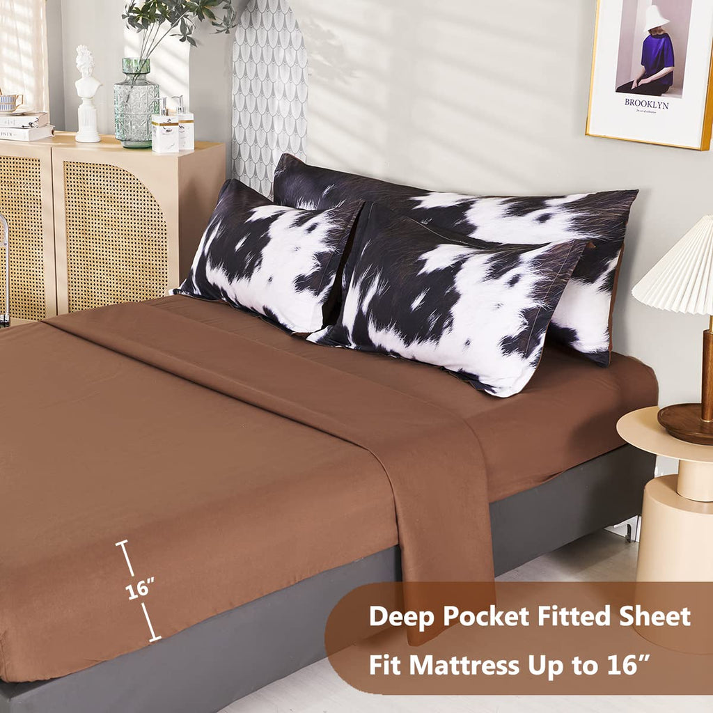 SUCSES Full Size Comforter Set with Sheets 8 Piece Cow Print Bedding Set for Boys Girls Black and White Kids Bed-in-A-Bag Farmhouse Rustic Bed Set for Bedroom (Milk Cow, Full)