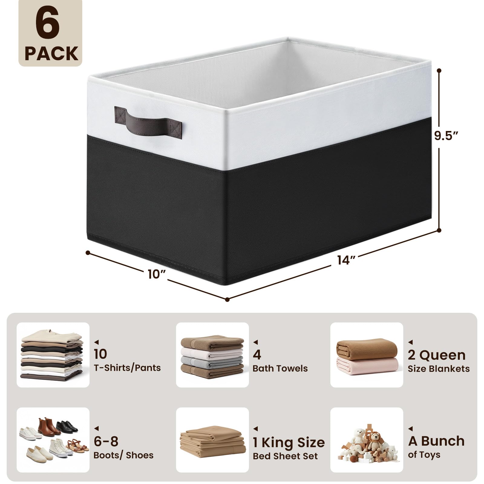 Criusia 4 Pack Baby Clothes Organizer Bins, Fabric Collapsible Storage Baskets with Handles, Odorless Storage Bins for Toy Clothes Nursery Kids Room Playroom Classroom (14L*10W*9.5H)