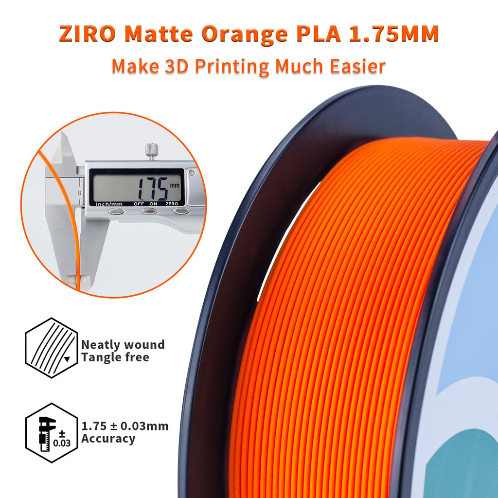 ZIRO 3D Printer Filament, PLA Filament 1.75mm, Black pla 1KG(2.2lbs), Dimensional Accuracy +/- 0.03mm, Fits Most FDM Printer AMS System,3D Printing Filament Spool Black (Plastic Reel)