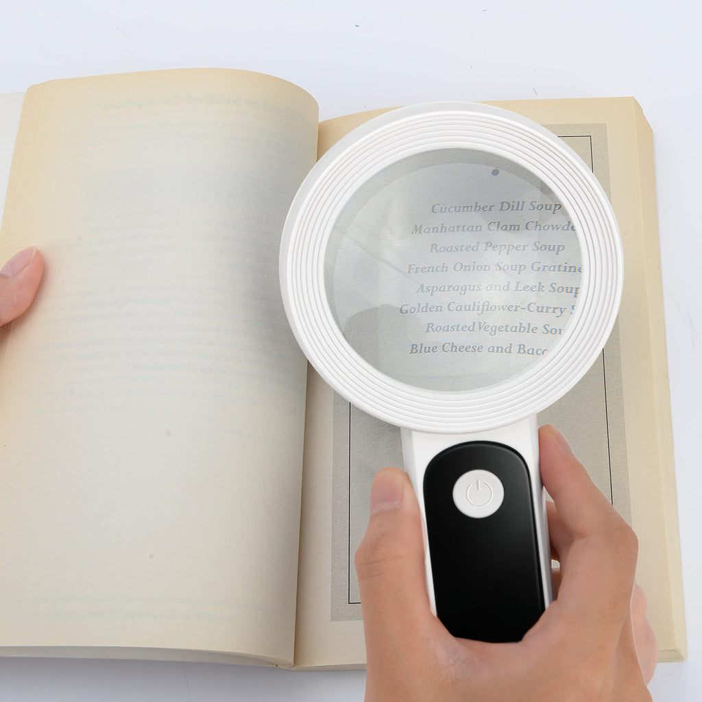 JMH Magnifying Glass with Light, Handheld Large Magnifying Glass 18LED Cold and Warm Light with 3 Modes, Illuminated Lighted Magnifier for Seniors Reading, Coins, Jewelry