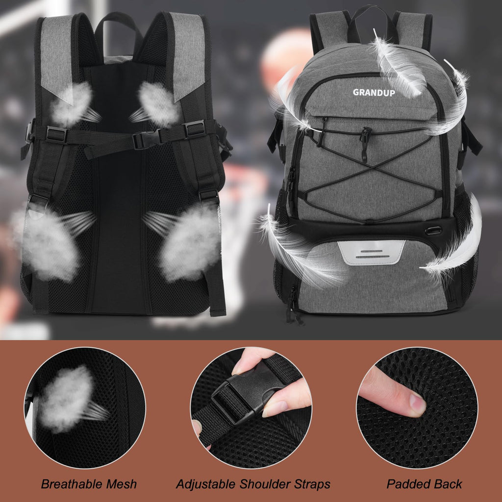 GRANDUP Basketball backpack with ball and shoes compartment Fit Volleyball, soccer, Swim, Gym, Travel, and School, large capacity sports training equipment bags