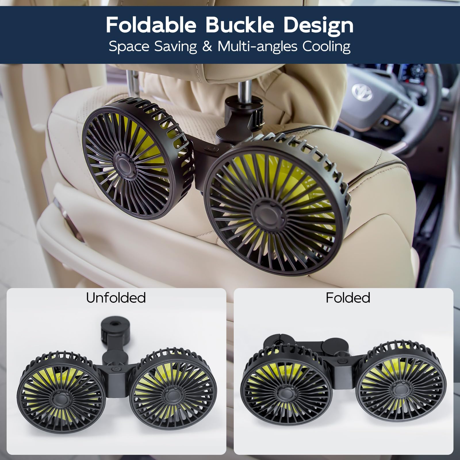 XOOL Clip Car Fan, 9 Inches 12V/24V Fan, 360° Rotatable Electric Cooling Clip on Fan with Stepless Speed Regulation for SUV, RV, Truck