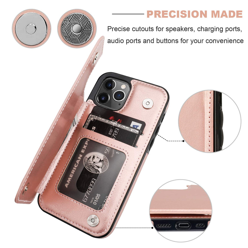 ONETOP Compatible with iPhone 12 Compatible with iPhone 12 Pro Wallet Case with Card Holder, PU Leather Kickstand Card Slots Case, Double Magnetic Clasp Durable Shockproof Cover 6.1 Inch(Black)