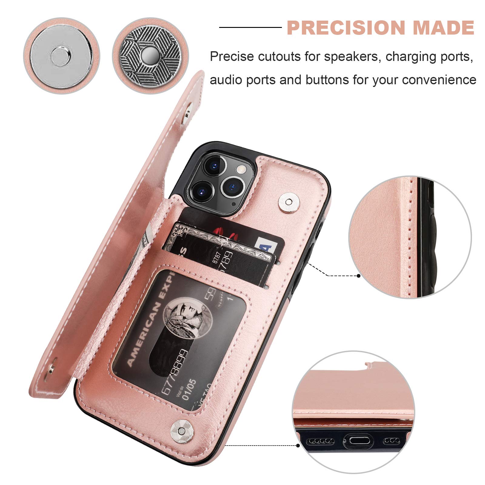 ONETOP Compatible with iPhone 12 Compatible with iPhone 12 Pro Wallet Case with Card Holder, PU Leather Kickstand Card Slots Case, Double Magnetic Clasp Durable Shockproof Cover 6.1 Inch(Black)