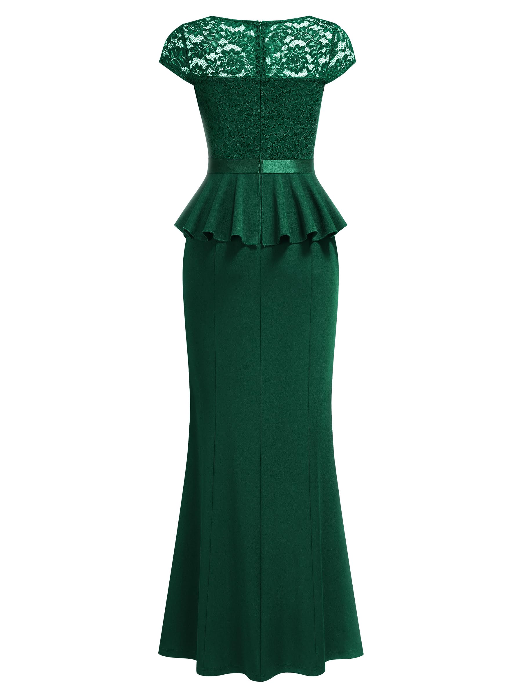 MISSMAY Women's Elegant Floral Lace Ruffle Split Cocktail Party Long Dress
