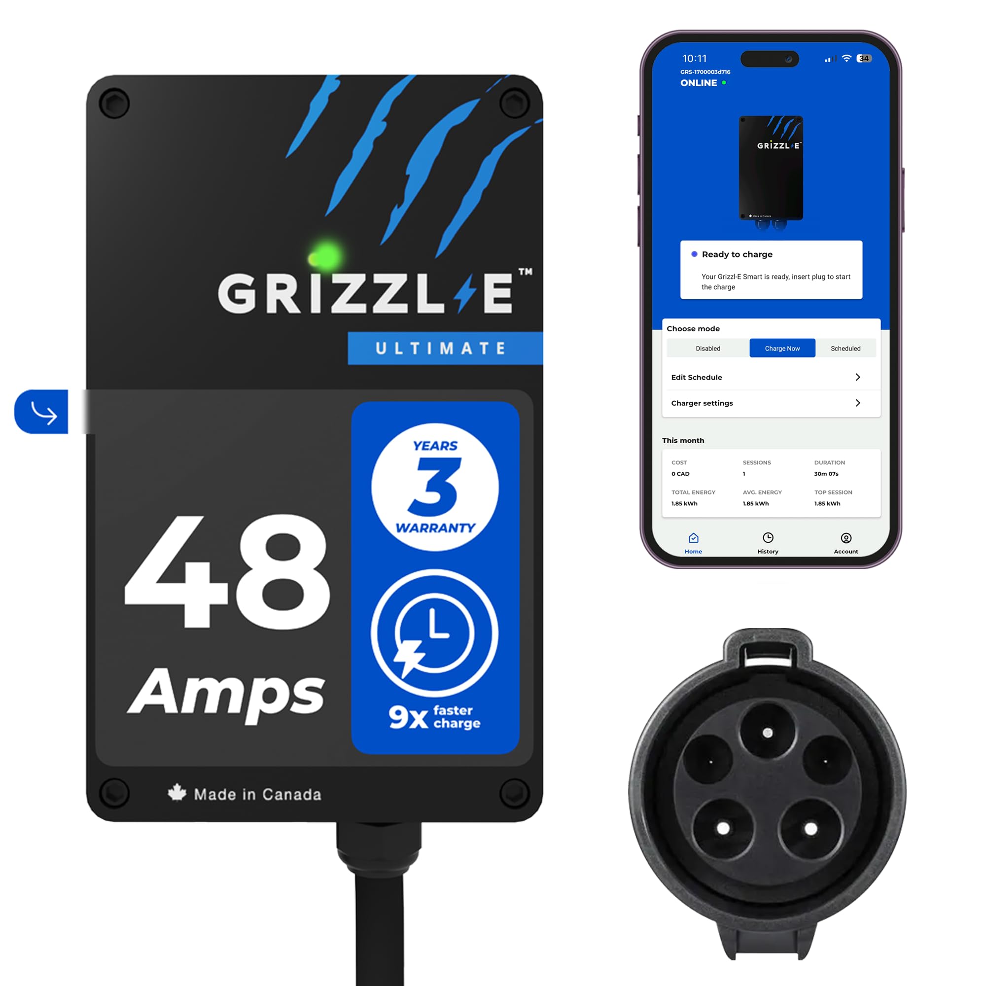 Grizzl-E 48A Ultimate Level 2 Fast Electric Vehicle (EV) Charger, UL Tested and Certified, Metal Case, Indoor/Outdoor Electric Car Fast Charging Station, Hardwired, Classic Black, J1772