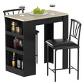 VECELO Small Bar Table and Chairs Tall Kitchen Breakfast Nook with Stools/Dining Set for 2, Storage Shelves, Space-Saving, Gray