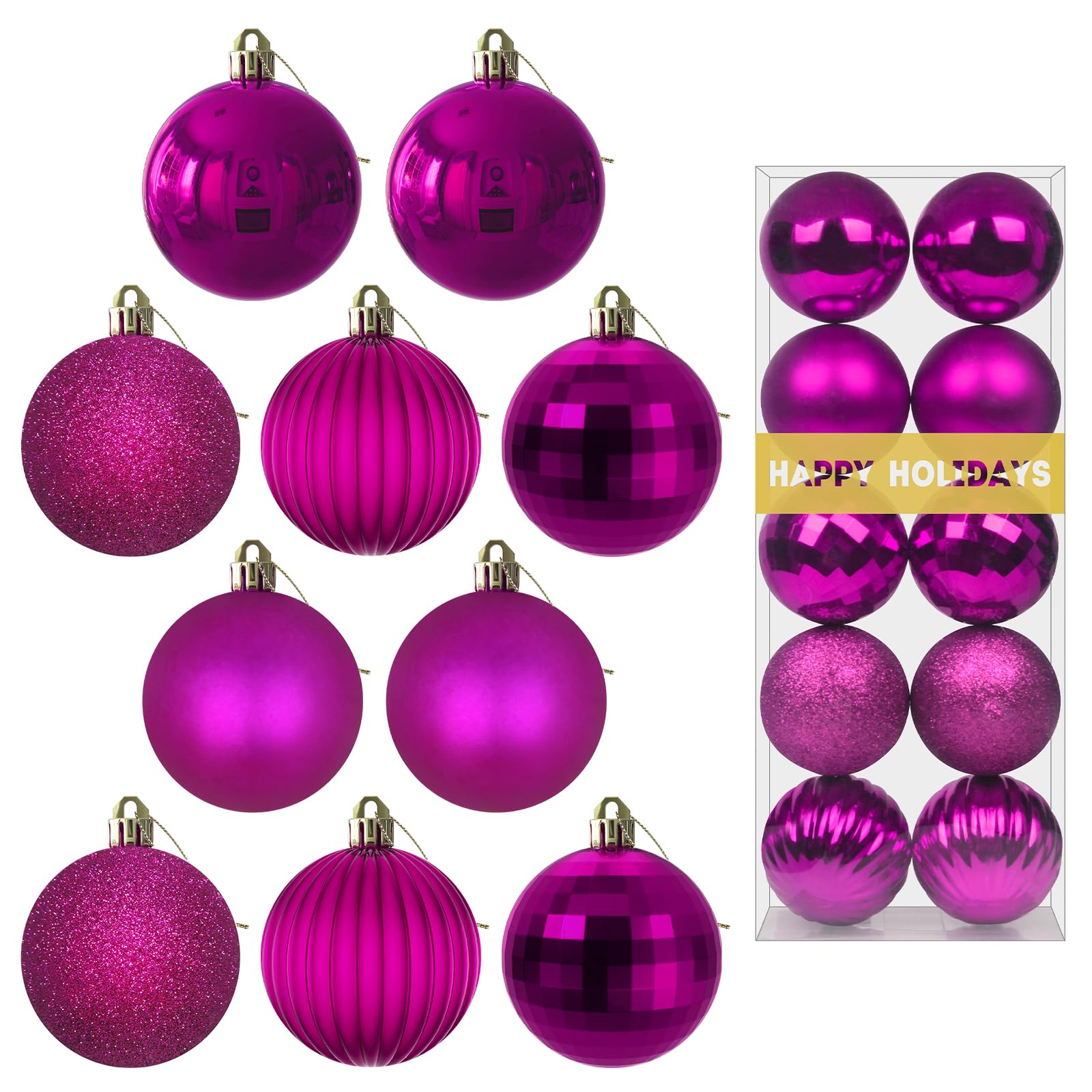 Bubblegun Pink 1.6" Small Christmas Balls Christmas Tree Decoration Ornaments Shatterproof Hanging Balls for Birthday Halloween Holiday Wedding Decorations Set of 12pcs