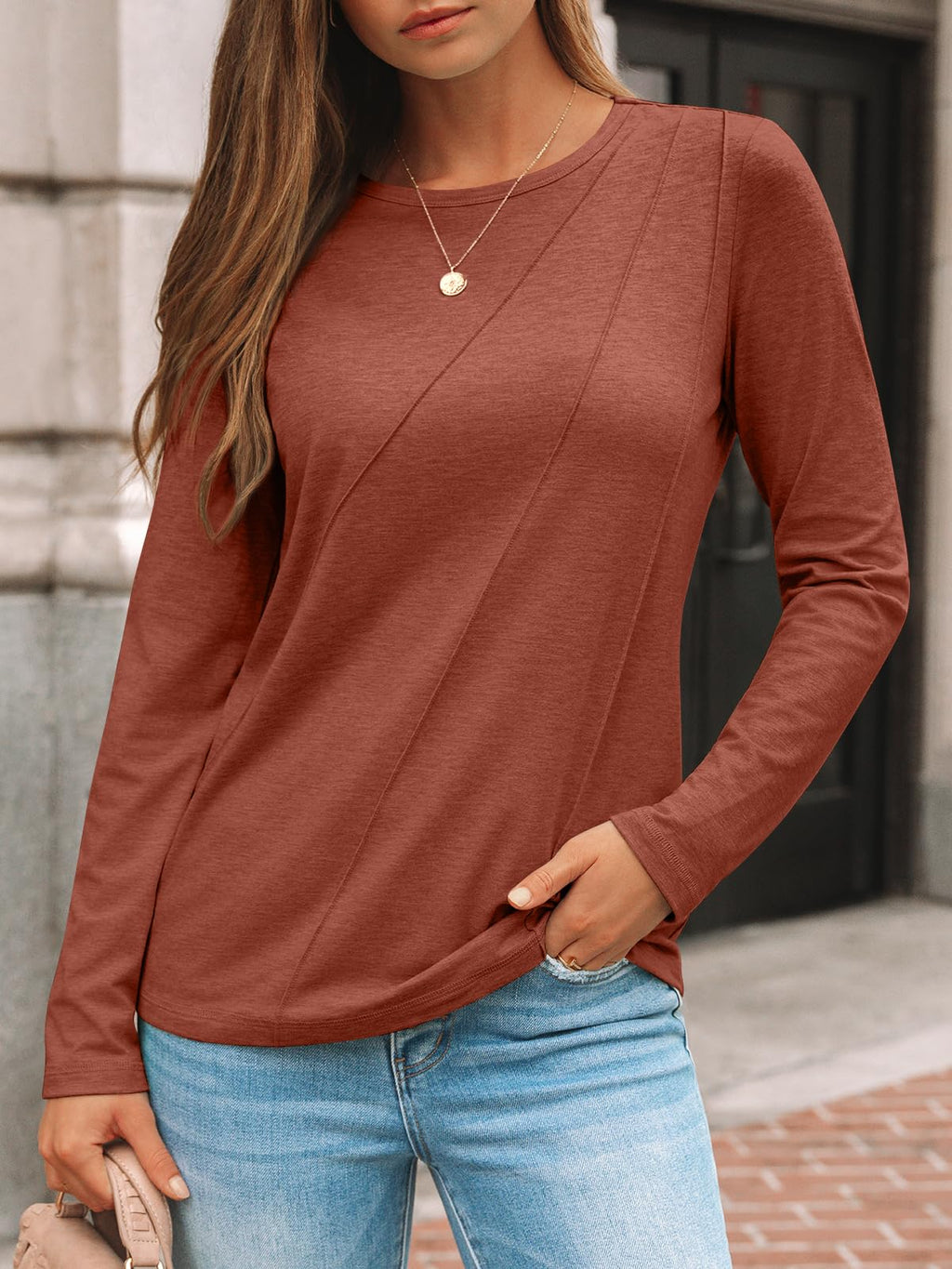 AUTOMET Womens Long Sleeve Shirts Pleated Tunics Fall Fashion Crewneck Tops