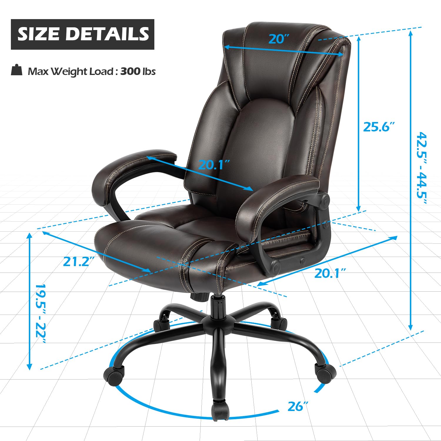 OUTFINE Office Chair Executive Office Chair Desk Chair Computer Chair with 5-Year hydrolysis-Resistant Leather Spring Cushion Ergonomic Support Tilting Function Upholstered in Bonded Leather Black
