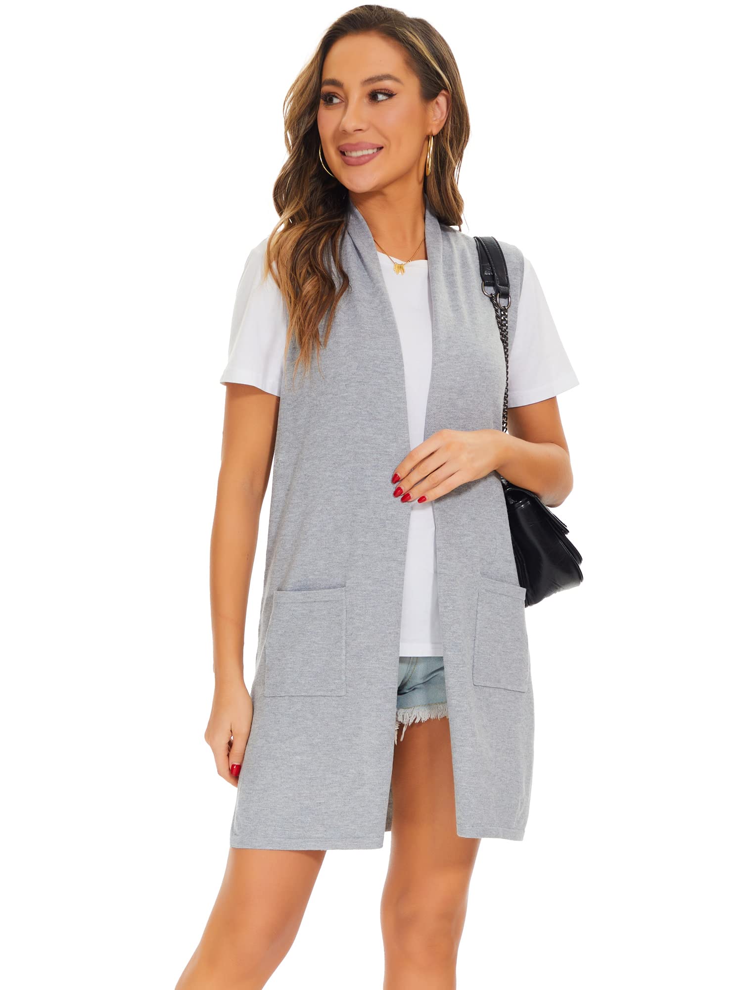 Moss Rose Women's Long Knit Cardigan Vest Casual Sleeveless Open Front Draped Duster Vest (Available in Plus Size)