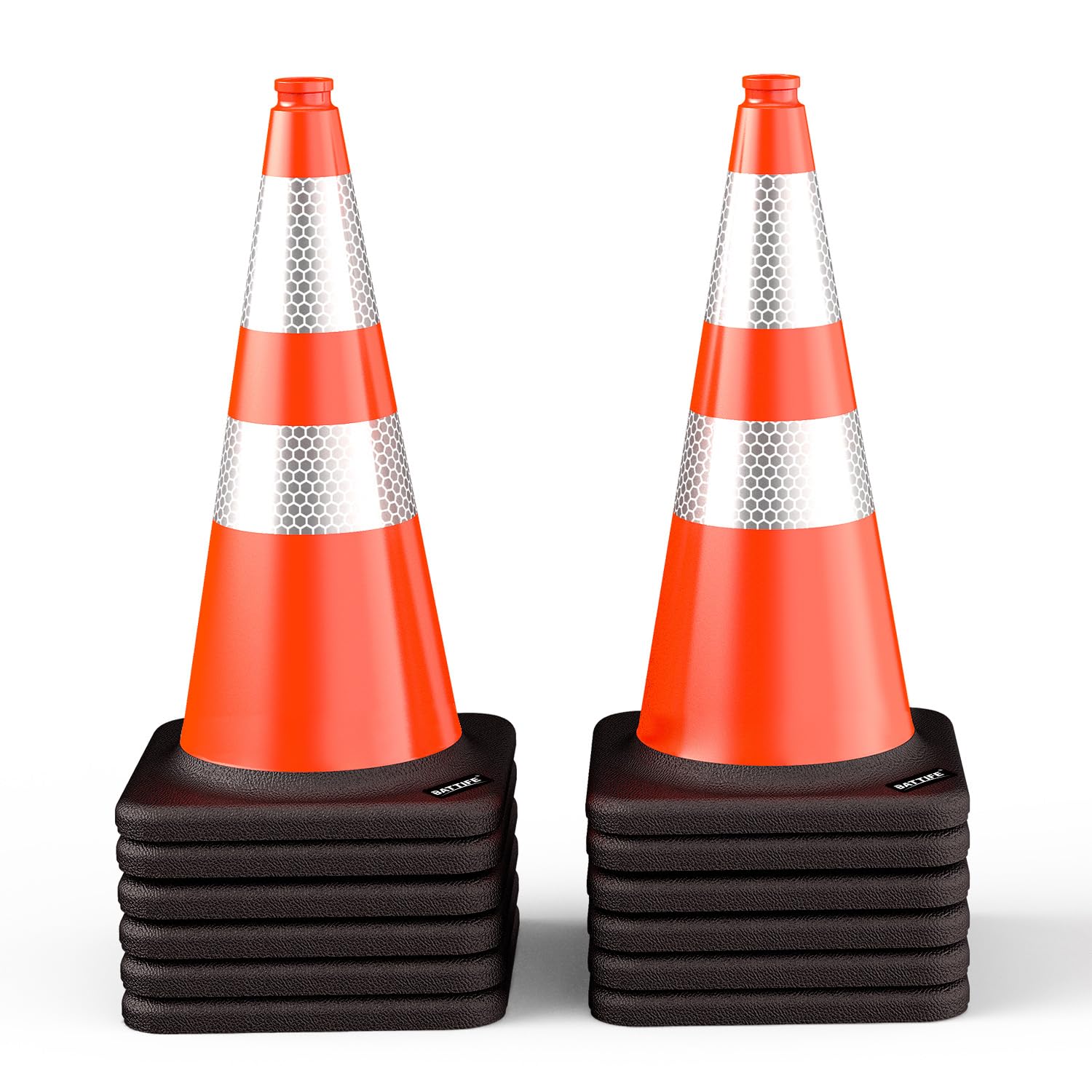 (4 Pack) BATTIFE Traffic Cones 18 Inch with Black Weighted Base, PVC Green Cone for Traffic Control,Construction Events, Driveway Road Parking Lot