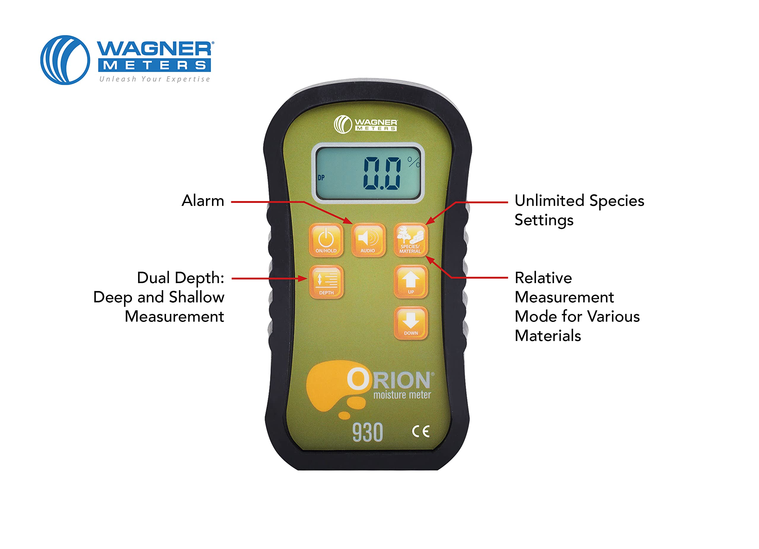 Orion® 910 Pinless Wood Moisture Meter Kit by Wagner Meters | Accurate, Non-Damaging, Deep Depth Lumber Moisture Measurement, On-site Calibration (Standard Calibrator)