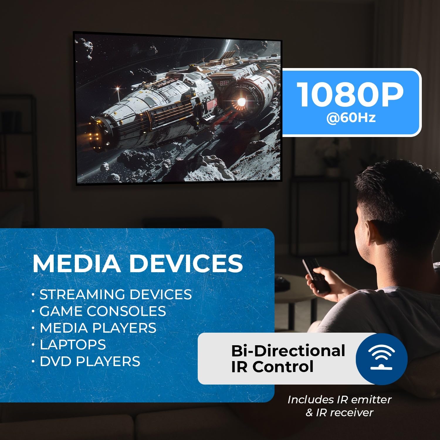 OREI HDMI Extender Over CAT6/CAT7 165ft, 1080p@60Hz HDMI Over Ethernet with Bi-Directional IR, HDMI Loop Out, PoC, Plug-and-Play for TV, Projector, Gaming & AV Setup (EX-165C)