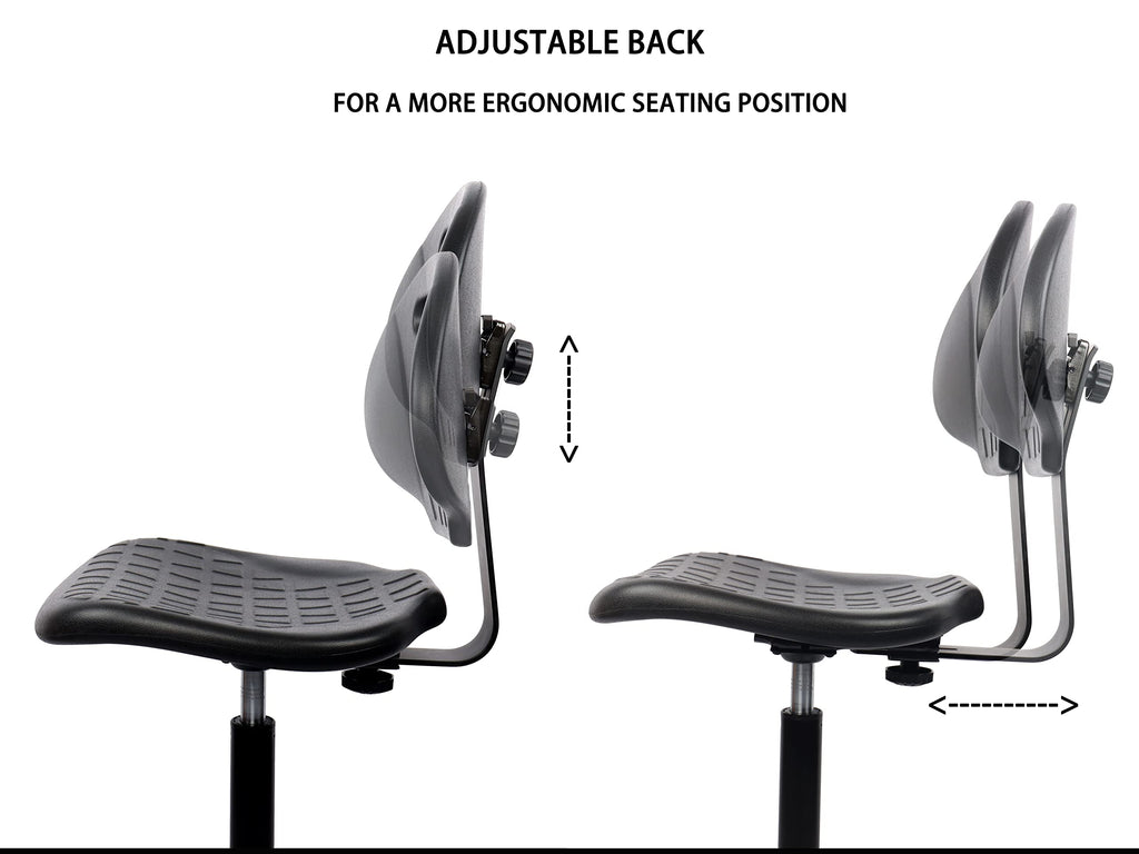 Chair Master-Heavy Duty Ergonomic Drafting Stool Black-Easy to Clean-Largest (20") Adj. Footring and Base (26") on the Market. Seat Ht Range (23"-33"). for Home, Auto, Lab, Cleanroom. Durable.
