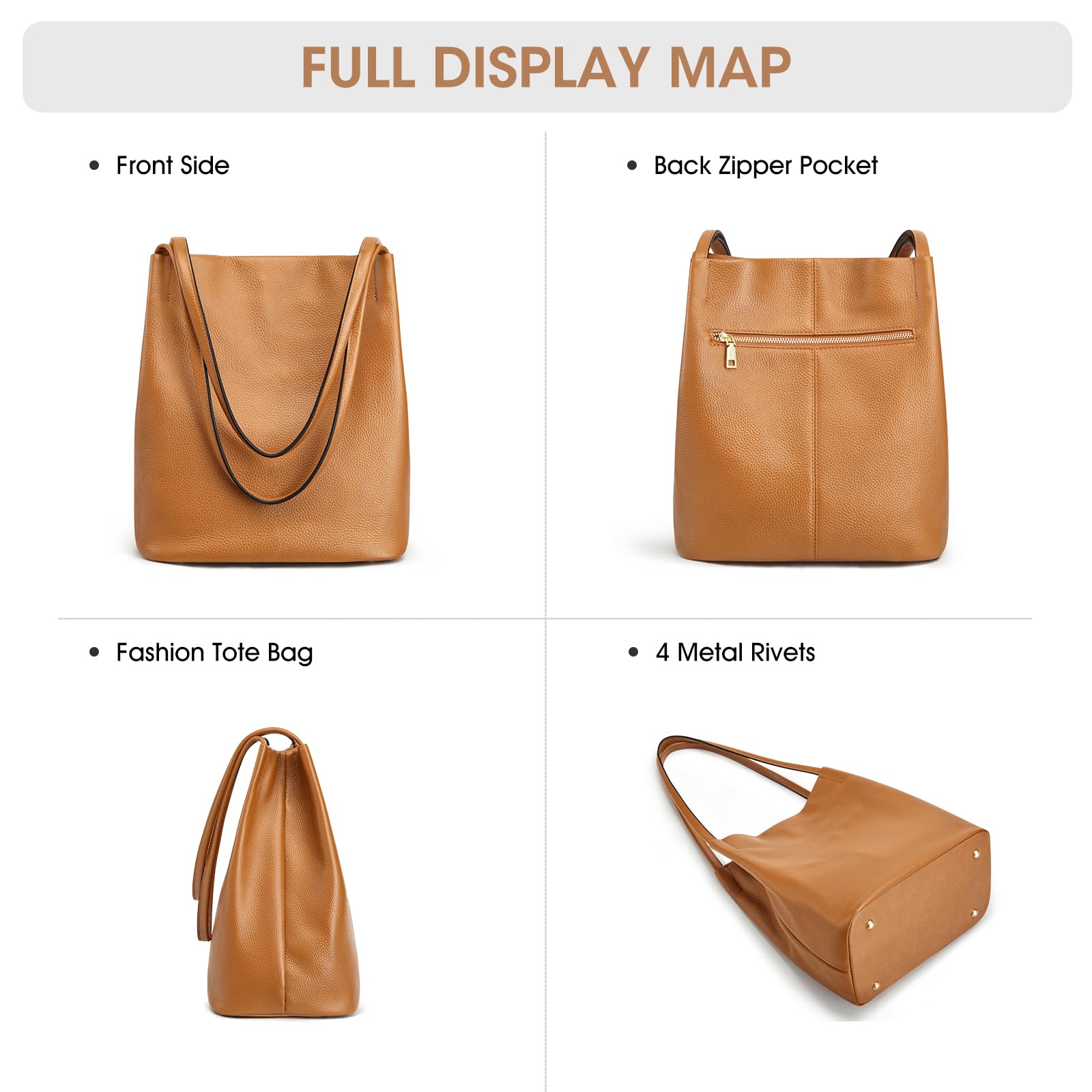 Kattee Women Soft Genuine Leather Totes Shoulder Bag Purses and Handbags with Top Magnetic Snap Closure