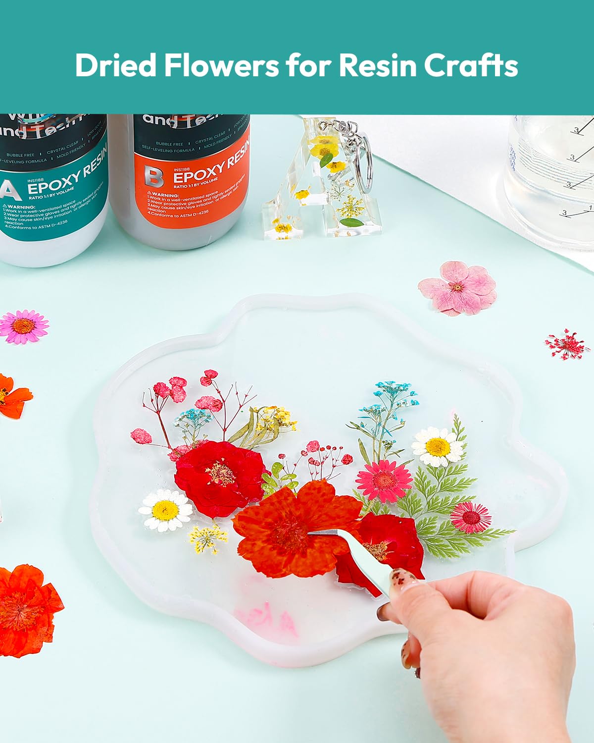 Dried Flowers, Resiners 58Pcs Pressed Flowers for Craft Pink Real Natural Dried Flowers Dry Leaves Kit for DIY Making Crafts Resin Soap Candle Scrapbook Supplies Card Making Jewelry