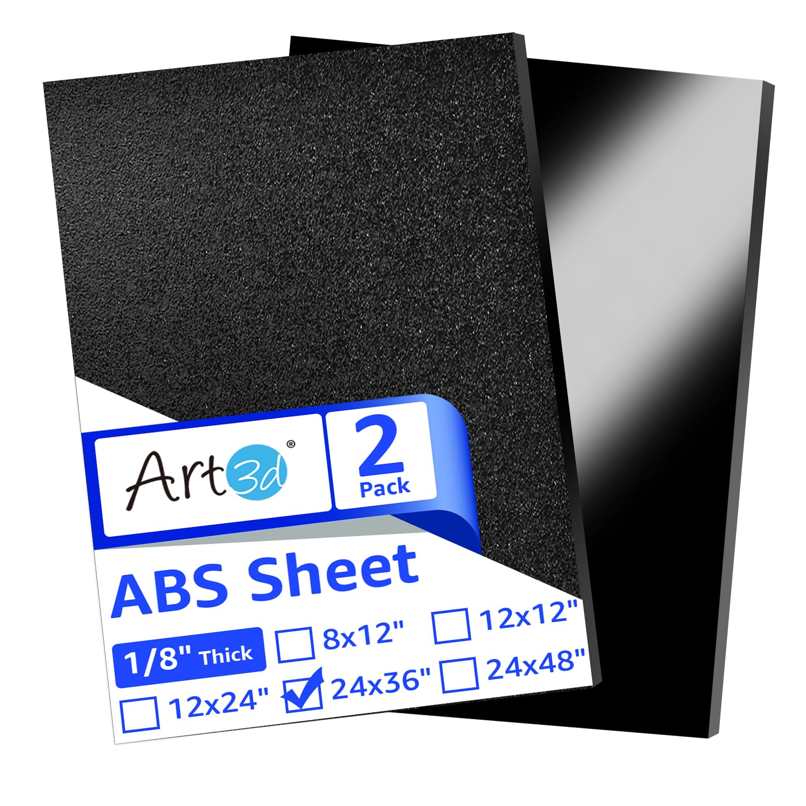 Art3d ABS Plastic Sheets 1/16 Inch Thick 8"x12", 2 Pack - Thermoform Two-Sided Rigid ABS Sheet (Textured Plastic Front & Smooth Back)
