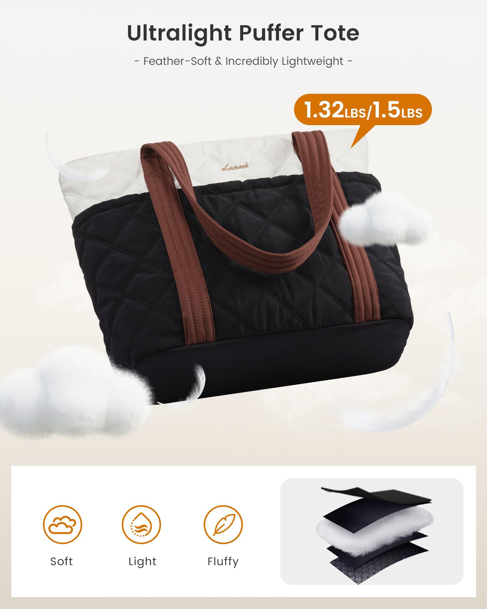 LOVEVOOK Puffer Tote Bag for Women, Puffy Work Handbag with Cup Holder, Travel Carry On Bag with Zipper for Teacher Nurse Gym