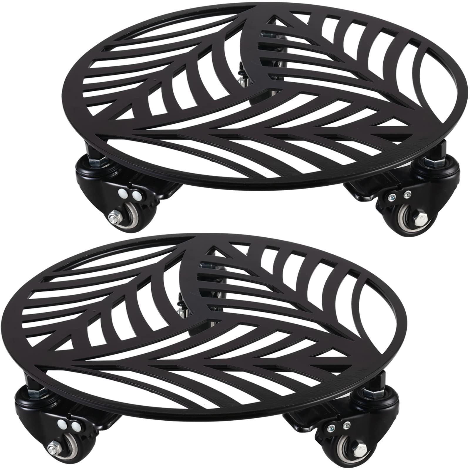 1 Pack 12 inches Large Metal Plant Caddy with 3 PU Metal Wheels Rolling Plant Stand with Casters Indoor Outdoor Wheeled Planter Roller Base Pot Movers Plant Dolly Coaster Trolley Black